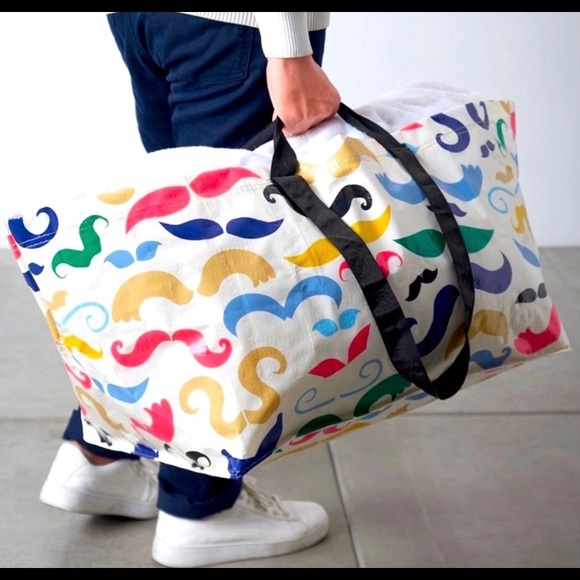 IKEA | BANGLIG 2401 OZ Mustache Design LARGE Tote - Picture 1 of 9